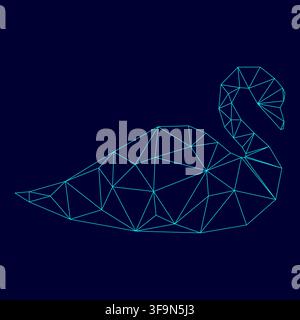 Swan low poly triangulation triangulated polygonal electric cyan blue vibrant aqua neon color vector illustration image outline contour line style Stock Vector