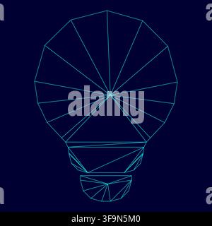 Bulb low poly triangulation triangulated polygonal electric cyan blue vibrant aqua neon color vector illustration image outline contour line style Stock Vector