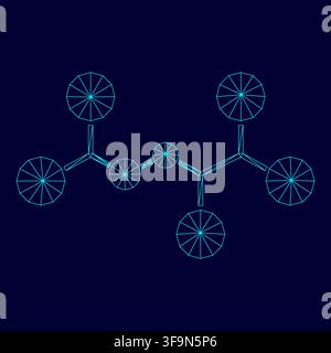 Molecule low poly triangulation triangulated polygonal electric cyan blue vibrant aqua neon color vector illustration image outline contour line style Stock Vector