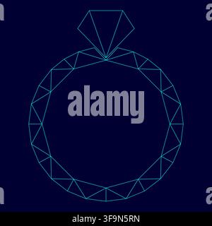 Ring low poly triangulation triangulated polygonal electric cyan blue vibrant aqua neon color vector illustration image outline contour line style Stock Vector
