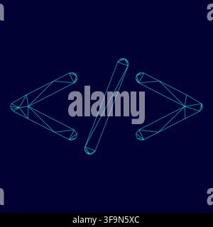Symbol code low poly triangulation triangulated polygonal electric cyan blue vibrant aqua neon color vector illustration image outline contour line Stock Vector