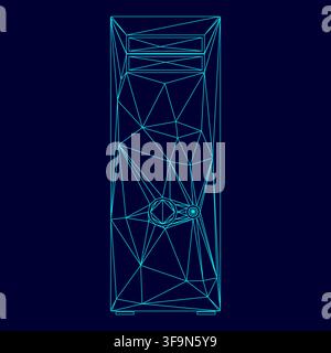 Computer case or system unit low poly triangulation triangulated polygonal electric cyan blue vibrant aqua neon color vector illustration image Stock Vector