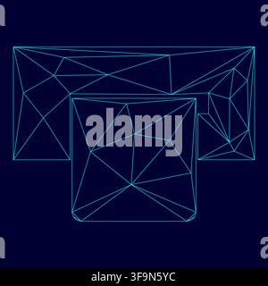 Atm card slot low poly triangulation triangulated polygonal electric cyan blue vibrant aqua neon color vector illustration image outline contour line Stock Vector