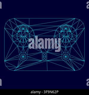 Remote control low poly triangulation triangulated polygonal electric cyan blue vibrant aqua neon color vector illustration image outline contour Stock Vector