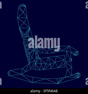 Rocking chair low poly triangulation triangulated polygonal electric cyan blue vibrant aqua neon color vector illustration image outline contour line Stock Vector
