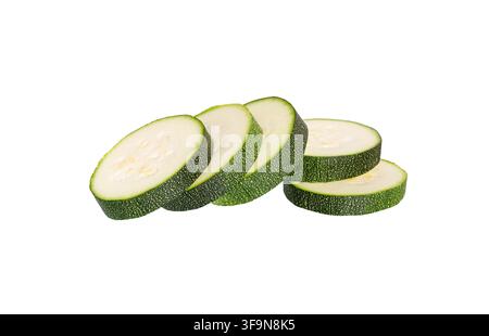 Chopped zucchini isolated on white background. Courgette or Vegetable marrow,  Zucchini  slice. Stock Photo