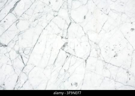 Detailed view of natural white marble showing a delicate network of grey veining across the polished stone. Suitable as a clean background with copy s Stock Photo