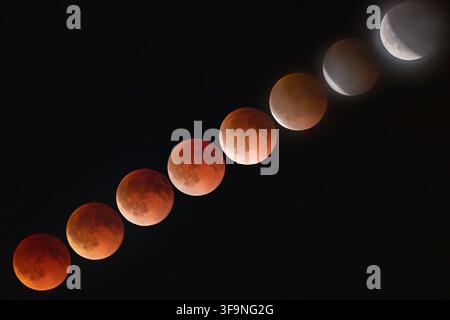 View of the lunar eclipse progression showing the moon transitioning to ...