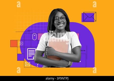 Smiling Young Black Woman Holding Books In Classroom, Education Concept Stock Photo
