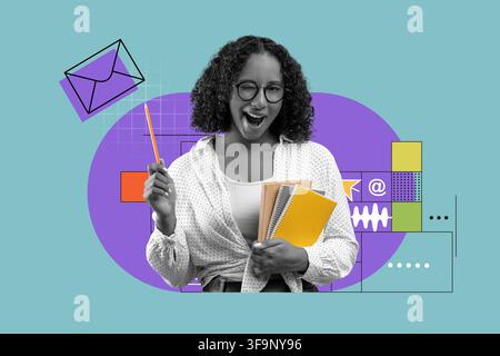 Smiling Black Female Teacher Holding Notebooks And Pencil, Office Concept Stock Photo