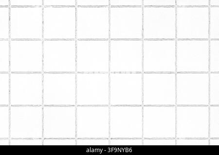 White ceramic tile texture background with square pattern and subtle grunge surface. Abstract geometric wall backdrop with textured tiles and copy spa Stock Photo