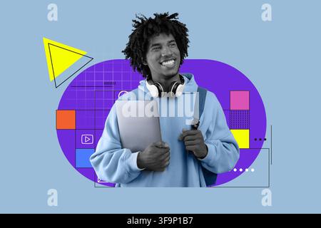 Smiling Young African American Male Student Holding Laptop, School Concept Stock Photo
