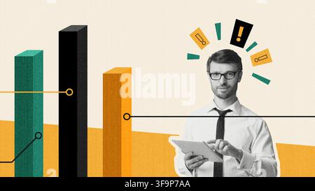 Focused Caucasian Male Businessman Using Tablet, Analyzing Data In Office, Business Concept Stock Photo