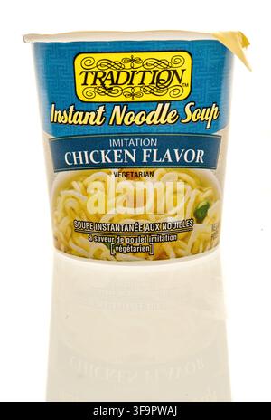 Winneconne, WI - 23 June 2026: A package of Tradition instant noodle soup chicken soup on an isolated background. Stock Photo