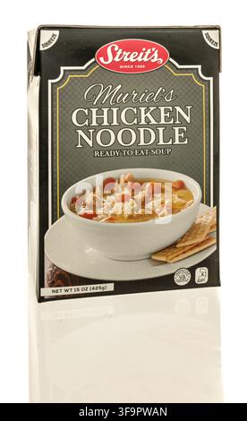 Winneconne, WI - 23 June 2026: A package of Steits muriels  chicken noodle soup on an isolated background. Stock Photo