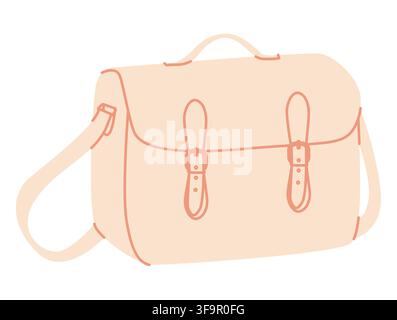Satchel Cross-Body Bag messenger silhouette bag. Fashion accessory technical illustration. Vector satchel front 3-4 view for Men, women, unisex style, flat handbag CAD mockup sketch outline isolated Stock Vector