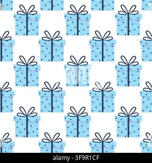 Gift box seamless pattern blue present background vector template wrapping paper design Stock Vector