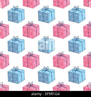 Gift box seamless pattern heart present background vector template wrapping paper design Stock Vector