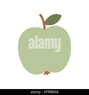 Cute green apple vector illustration in a hand-drawn style. Perfect for healthy food, picnic, fruit icons, nutrition, organic, and autumn design Stock Vector