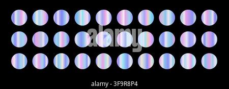 Iridescent gradient swatches. Metallic textures with polished foil shine and satin smooth. Vector illustration Stock Vector