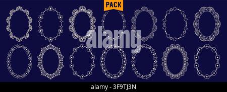 Fourteen lace scalloped oval frames. Stock Vector