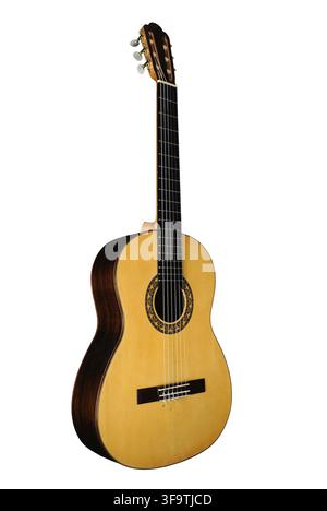 Classical six-stringed guitar with nylon strings, isolated on white background Stock Photo