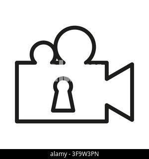 Video camera recorder keyhole outline vector icon features line art. It visualizes movie production privacy. eps 10. Stock Vector