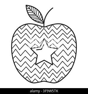 Apple fruit zigzag geometric star outline vector icon features line art. It visualizes natural healthy food style Stock Vector