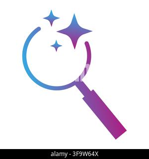 Magnifying glass search tool gradient vector icon features ai sparkles. It represents smart data analysis discovery Stock Vector
