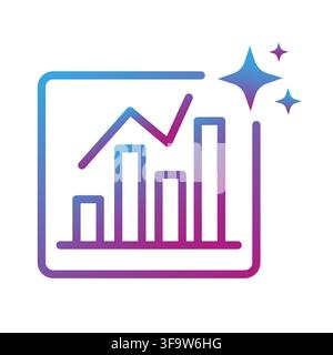 Bar chart growth graph gradient vector icon features ai sparkles. It represents smart automated data analytics Stock Vector