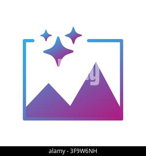 Mountain landscape picture gradient vector icon features ai sparkles. It highlights automated digital art generation Stock Vector