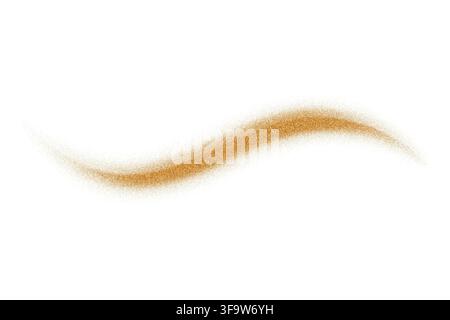 Golden dust of glitter on white background. Swirl wavy line with glowing effect. Vector particles and powder of grainy sand. Flow of shimmer. Abstract Stock Vector