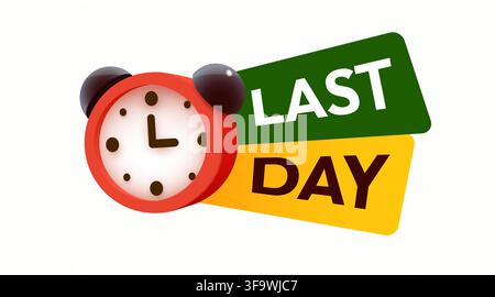 Last day sale concept with red alarm clock. Promotional banner for limited time offer. Vector illustration Stock Vector