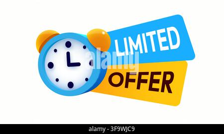 Limited offer badge with an alarm clock icon for a sale promotion. Vector illustration. Stock Vector