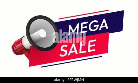 Mega Sale banner design with a red megaphone. Promotional label for marketing and advertising. Vector illustration Stock Vector