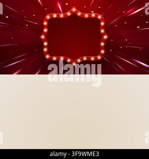 Red vintage light frame with glowing bulbs for your announcement or banner design. Vector illustration Stock Vector