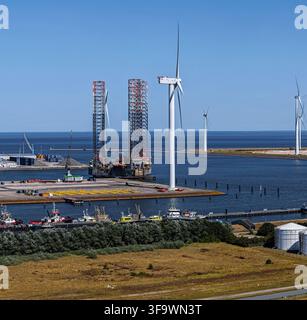 A jack-up rig is docked in Aberdeen, Scotland, supporting the Northern ...