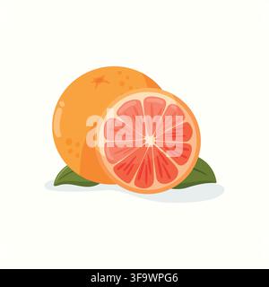 Blood orange vector illustration with whole and half fruit. Tropical citrus flat design for healthy diet Stock Vector