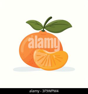 Isolated mandarin orange fruit vector illustration with slice. Fresh sweet clementine flat design Stock Vector