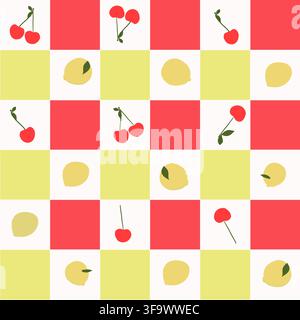 ute red and yellow plaid vibrant cherry and lemon seamless fabric design pattern Stock Vector