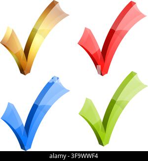 Set Transparent Check Marks Various Colors, easy change color, isolated on white, vector illustration Stock Vector