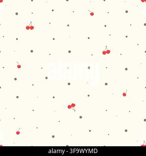 Cherries with polka dots pattern seamless fabric design pattern Stock Vector
