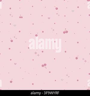 Cherries with polka dots and stars pattern seamless fabric design pattern Stock Vector