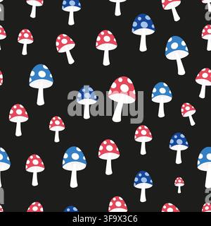 Cute blue and red mushrooms seamless Stock Vector