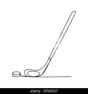 Professional hockey athlete practicing on ice in dynamic single line illustration line art Stock Vector