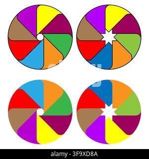 Color wheel aperture segmented circle set with bright vector palette eps 10 Stock Vector