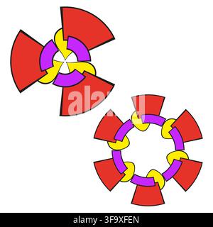Abstract geometric pinwheel floral vector set features colorful fan shape. It represents creative toy windmill cycle eps 10 Stock Vector