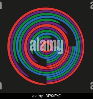 Concentric maze circular labyrinth abstract vector pattern features colorful puzzle network. It visualizes creative logic path background eps 10 Stock Vector