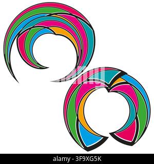 Curve swoosh ribbon crescent logo with colorful vector element. eps 10. Stock Vector