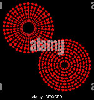 Red heart circular mandala abstract vector pattern features love romance decoration. It visualizes creative valentine day ornament eps 10 Stock Vector